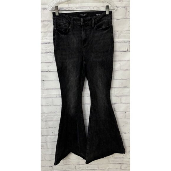 Judy Blue Size 5/27 Storm Chaser Super Flare Jeans Black Raw‎ Hem Stretch - Picture 1 of 9